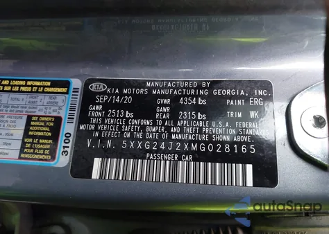 2021 Kia K5 Lx from USA, damaged, VIN 5XXG24J2XMG028165